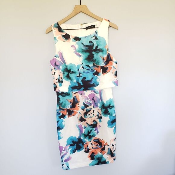 Ivanka Trump Floral Print Sleeveless Stretchy Summer Scuba Dress Sz 14 - Picture 2 of 8
